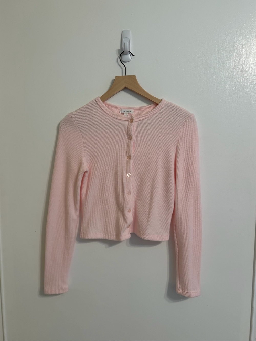 Pink Rose Light Pink Cropped Button-Up Cardigan - Picture 2 of 4